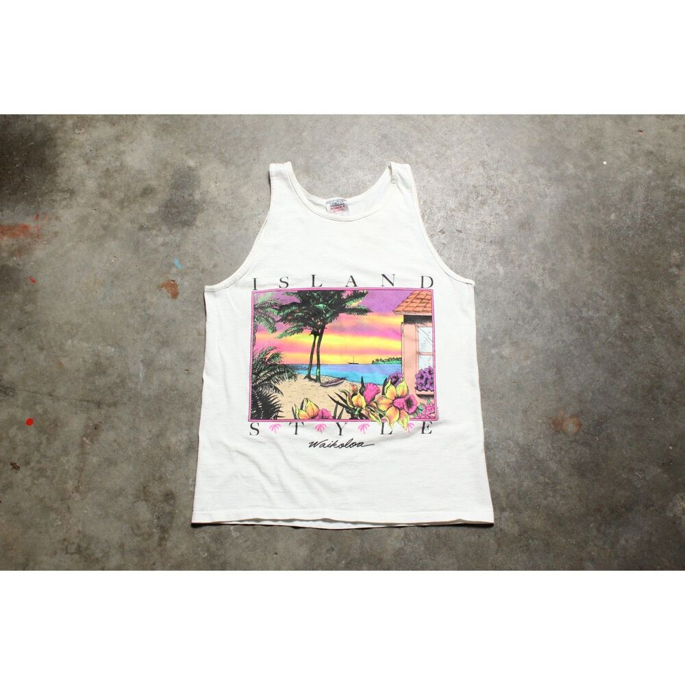 Vintage 90's USA-Made Oneita Waikoloa Hawaii Island Style Tank Top Shirt - Med
